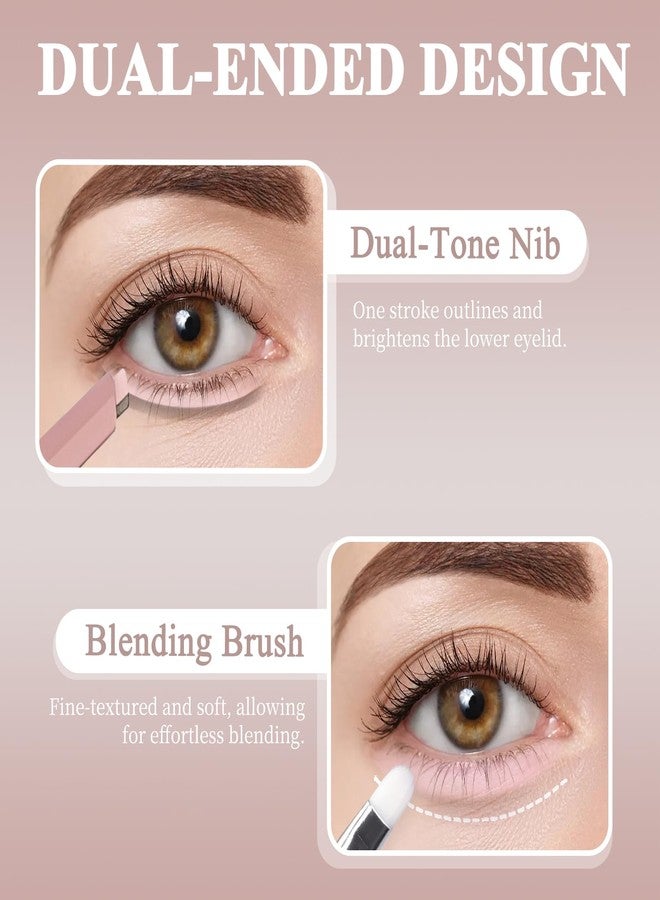 Plman 2PCS Under Eye Highlighter Stick with Brush, Waterproof & Smudge-Proof Under Eye Brightener Pencil, Highlighter Makeup Pen, Lying Silkworm Pencil Highlight & Contouring Stick (DC02-Pink) - Image 3